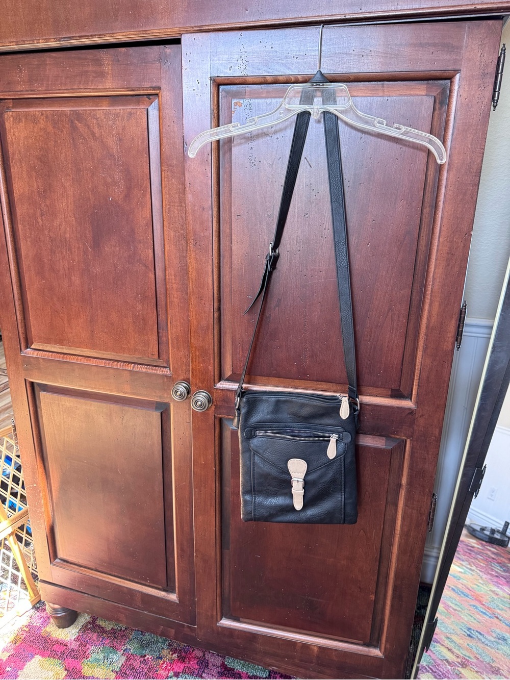 Black Leather Crossbody Bag with Silver Hardware -Shoulder Bag